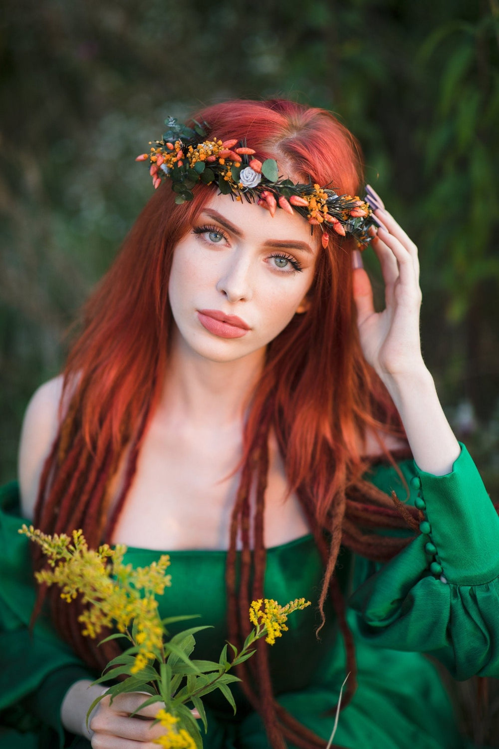 Burnt Orange Dried Flower Crown: Autumn Bride Hair Wreath – handmade floral hair accessory by magaela