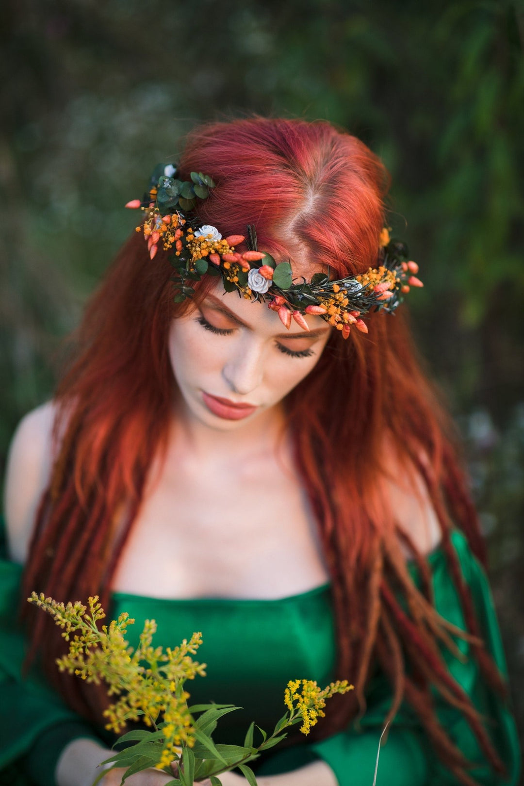 Burnt Orange Dried Flower Crown: Autumn Bride Hair Wreath – handmade floral hair accessory by magaela