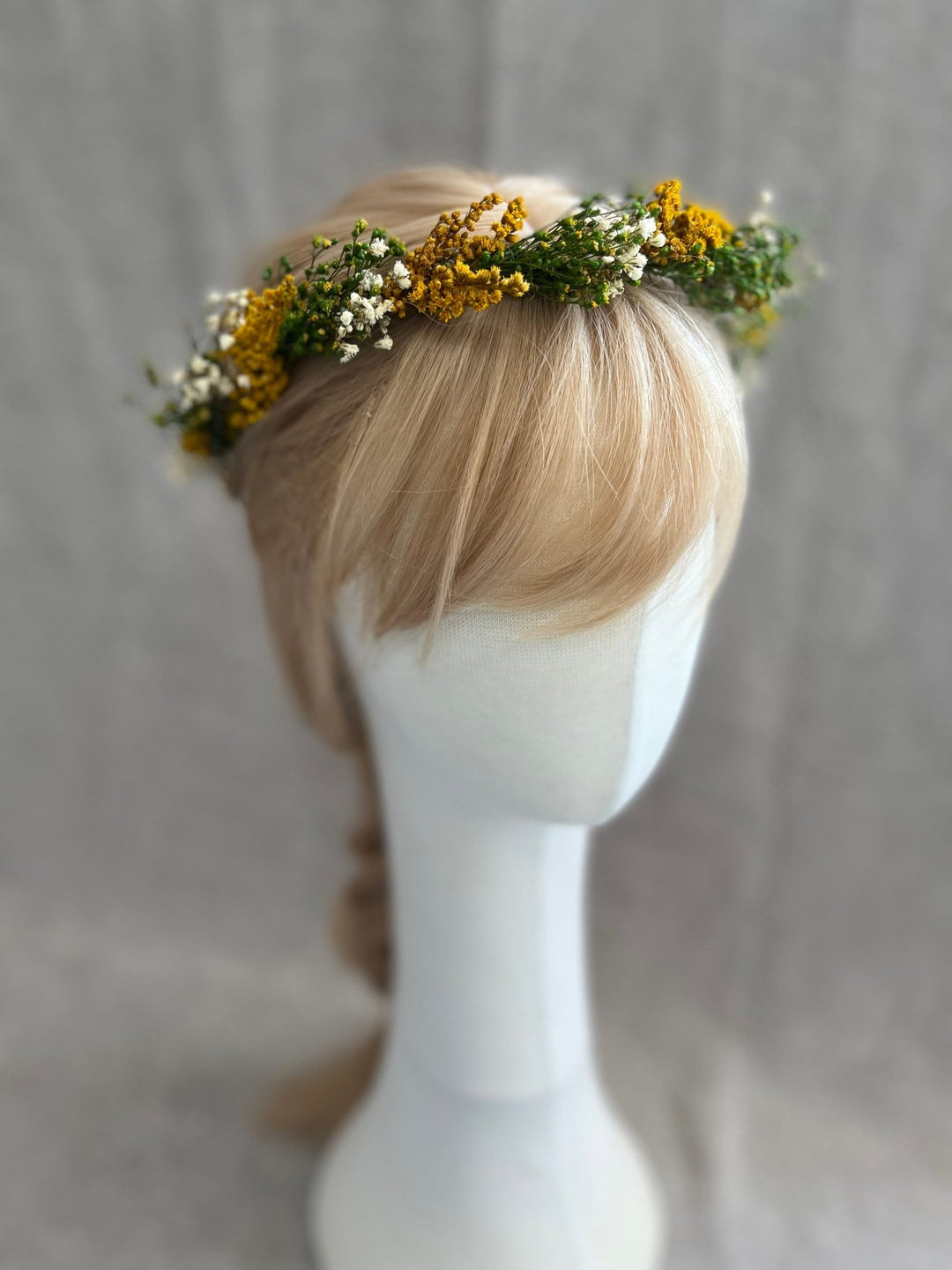 Preserved Flower Hair Wreath: Green, Ochre & Ivory Bridal Crown – handmade floral hair accessory by magaela