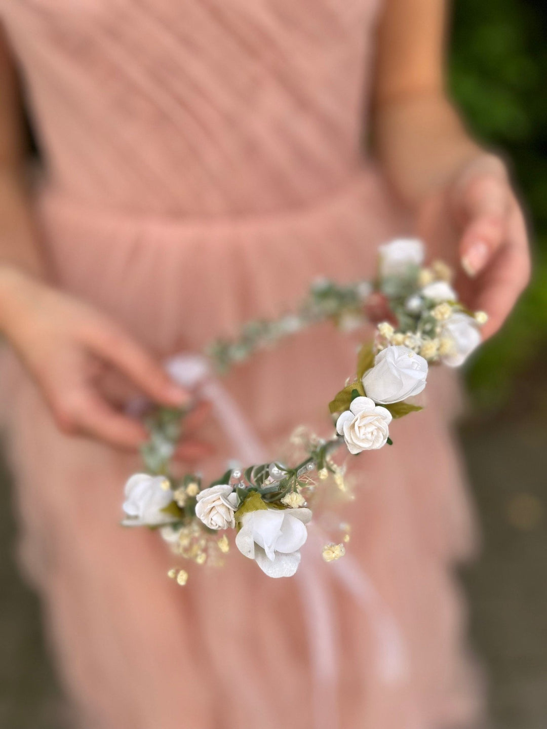 White Rose Bridal Crown: Pearl Wedding Flower Wreath – handmade floral hair accessory by magaela