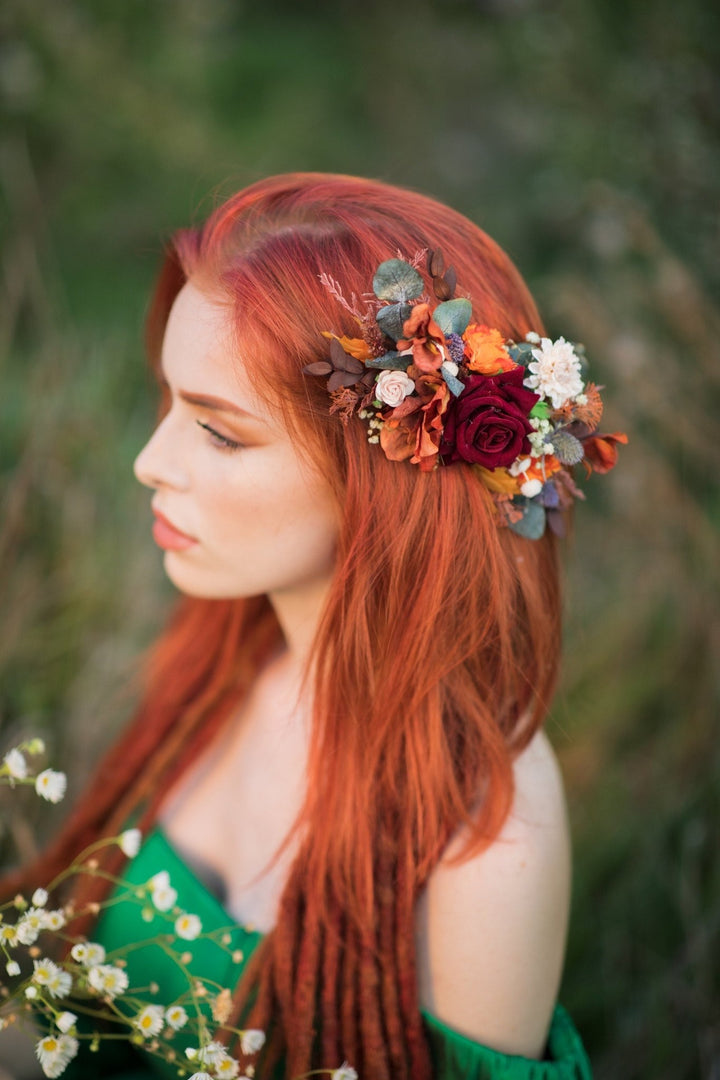 Burnt Orange Floral Hair Comb: Autumn Wedding Bridal Accessory – handmade floral hair accessory by magaela