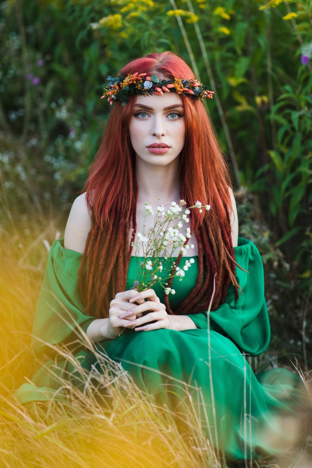 Burnt Orange Dried Flower Crown: Autumn Bride Hair Wreath – handmade floral hair accessory by magaela