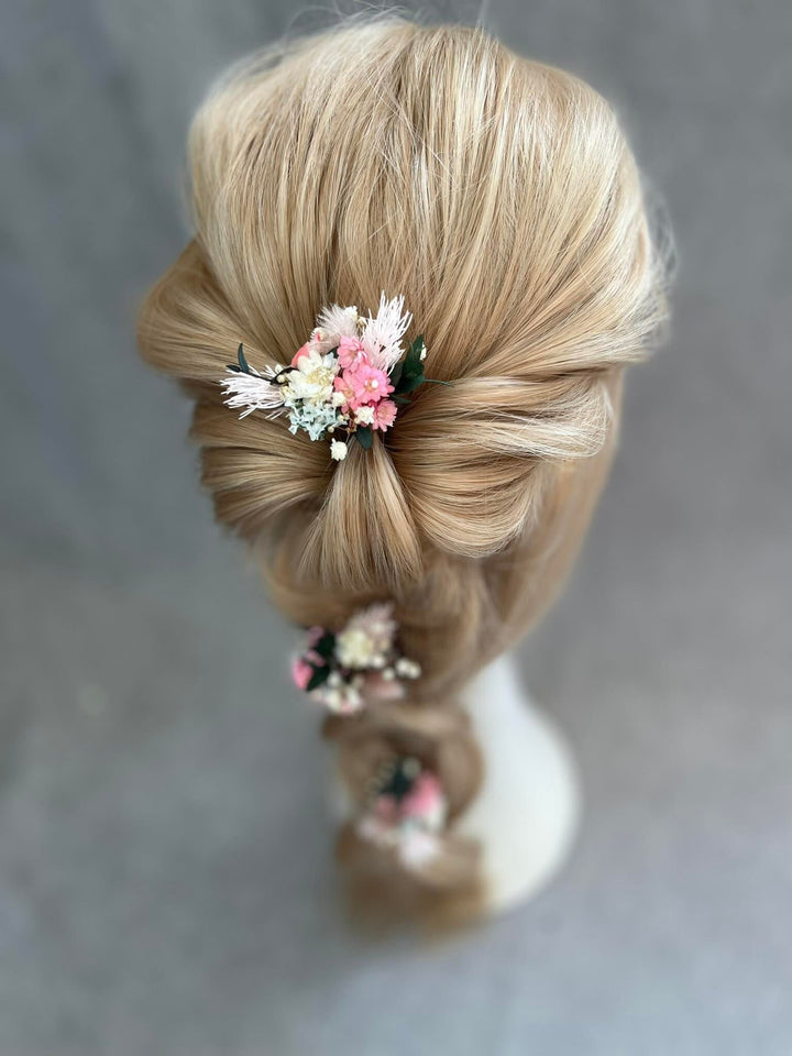 Pink Floral Wedding Hairpins: Romantic Bridal Hair Jewelry – handmade floral hair accessory by magaela