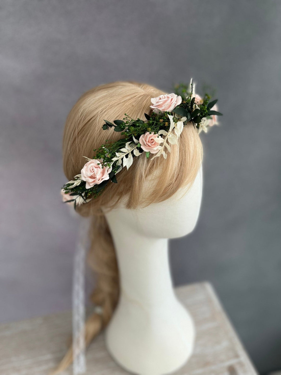 Blush Rose Wedding Hair Wreath: Romantic Bridal Flower Crown – handmade floral hair accessory by magaela