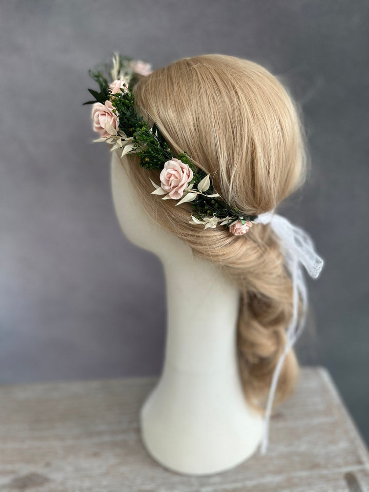 Blush Rose Wedding Hair Wreath: Romantic Bridal Flower Crown – handmade floral hair accessory by magaela