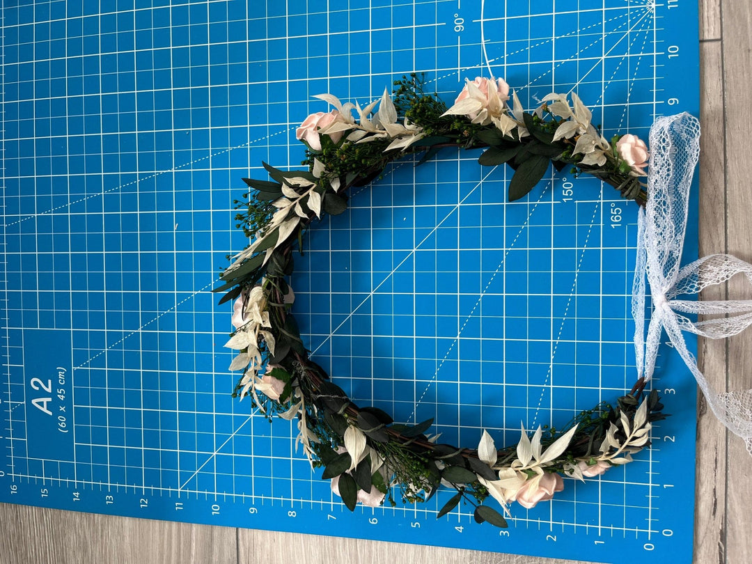Blush Rose Wedding Hair Wreath: Romantic Bridal Flower Crown – handmade floral hair accessory by magaela