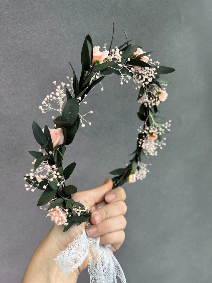 Blush Rose Flower Crown: Romantic Wedding Hair Wreath – handmade floral hair accessory by magaela