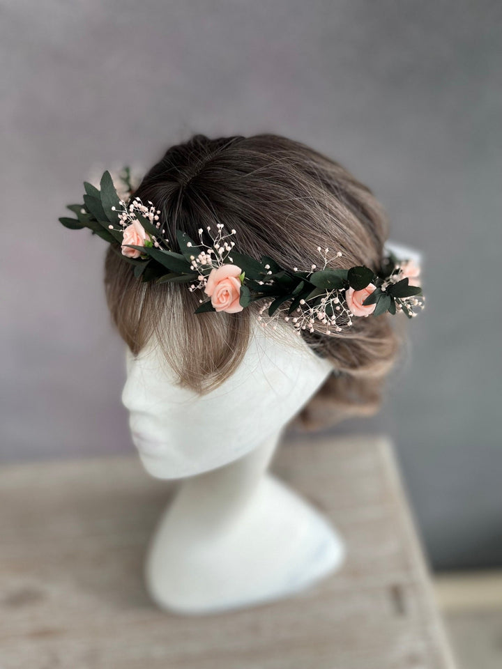 Blush Rose Flower Crown: Romantic Wedding Hair Wreath – handmade floral hair accessory by magaela
