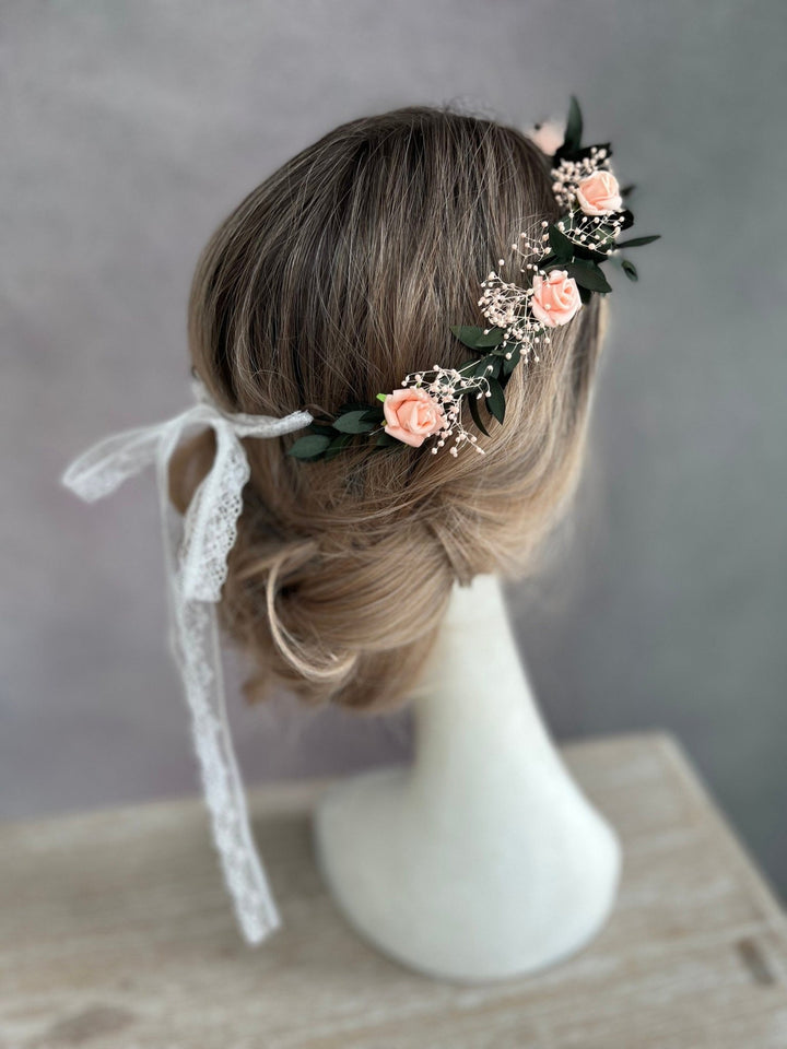 Blush Rose Flower Crown: Romantic Wedding Hair Wreath – handmade floral hair accessory by magaela