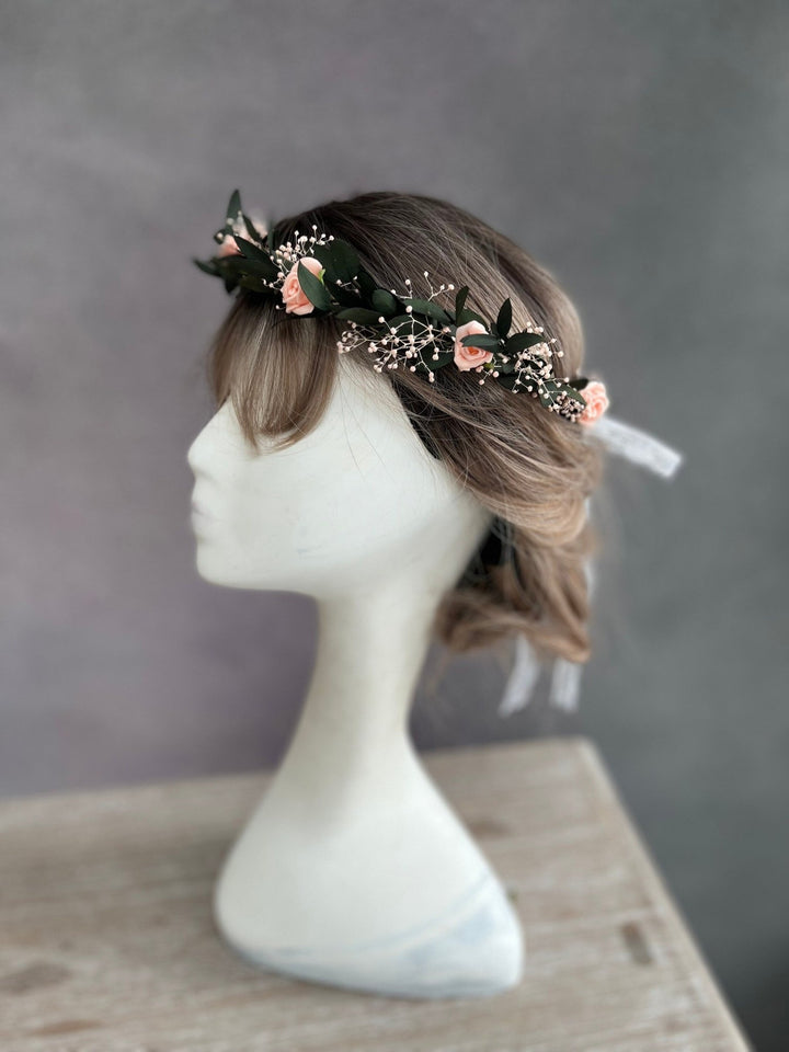 Blush Rose Flower Crown: Romantic Wedding Hair Wreath – handmade floral hair accessory by magaela