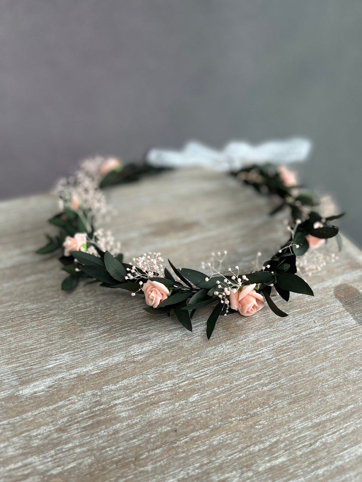 Blush Rose Flower Crown: Romantic Wedding Hair Wreath – handmade floral hair accessory by magaela