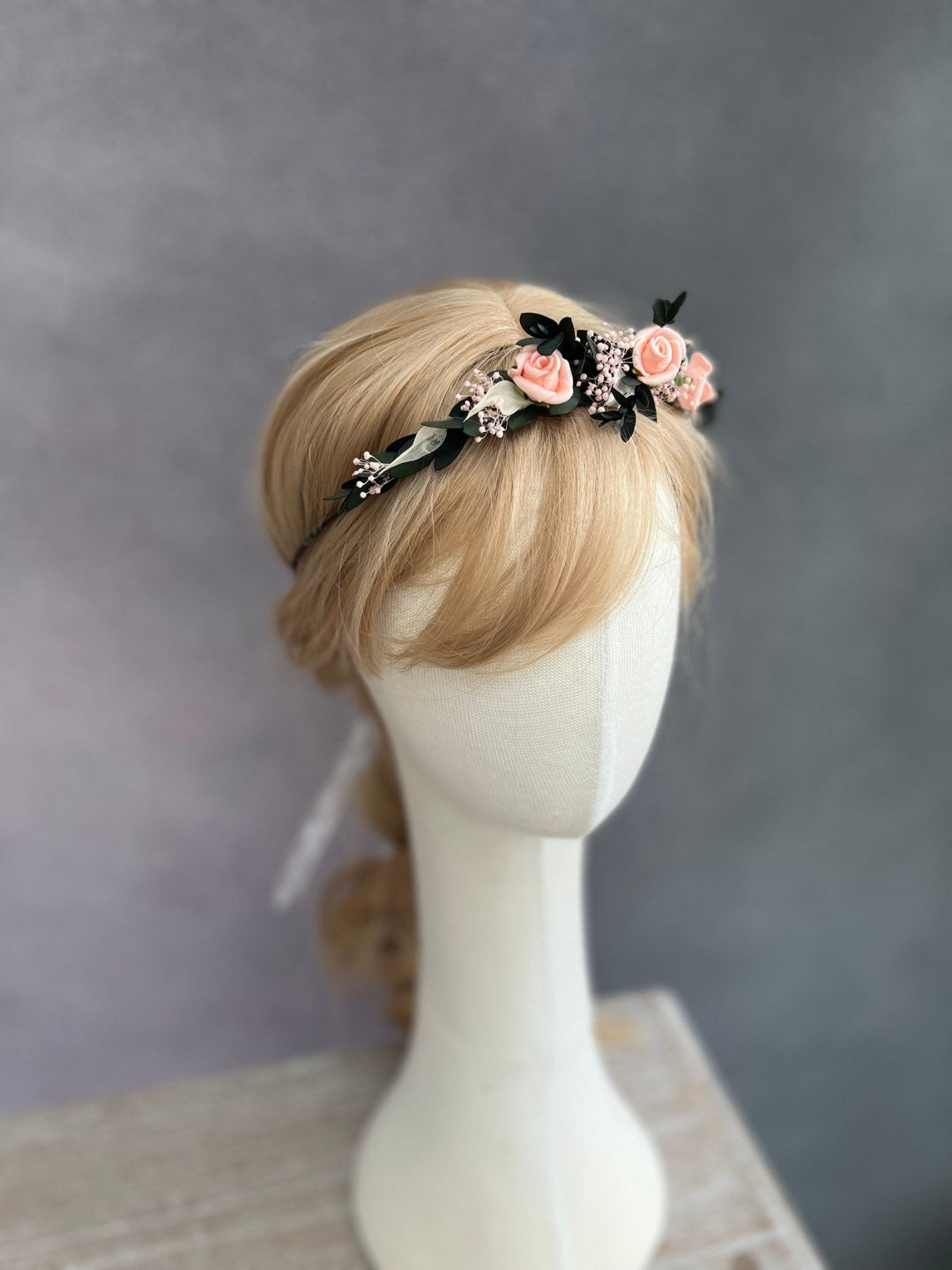 Blush Rose Wedding Crown: Romantic Bridal Hair Wreath – handmade floral hair accessory by magaela