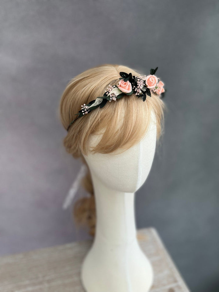 Blush Rose Wedding Crown: Romantic Bridal Hair Wreath – handmade floral hair accessory by magaela