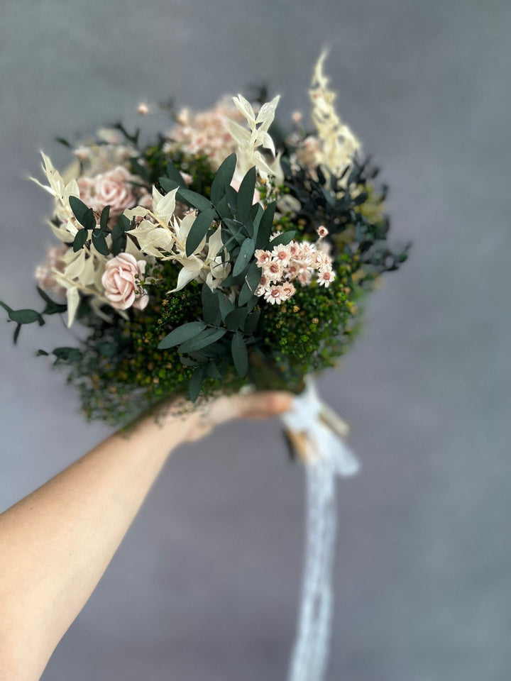 Blush Rose Wedding Bouquet: Romantic Bridal Accessories, Natural Greenery – handmade floral hair accessory by magaela