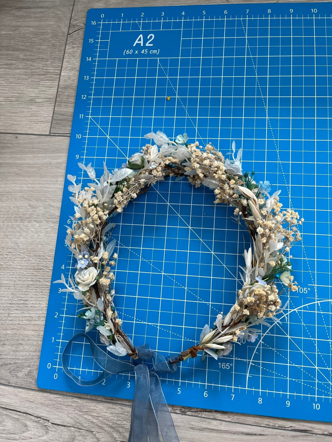Dusty Blue Flower Crown: Bridal Hair Wreath, Baby's Breath Boho Crown – handmade floral hair accessory by magaela