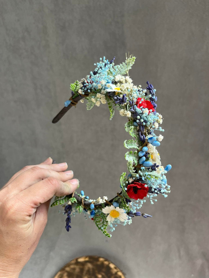 Blue Flower Headband: Meadow Wedding Hair Accessory – handmade floral hair accessory by magaela