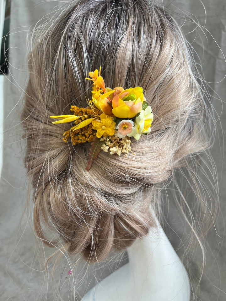 Yellow Flower Hair Clip: Bridal Hairpiece, Autumn Wedding – handmade floral hair accessory by magaela