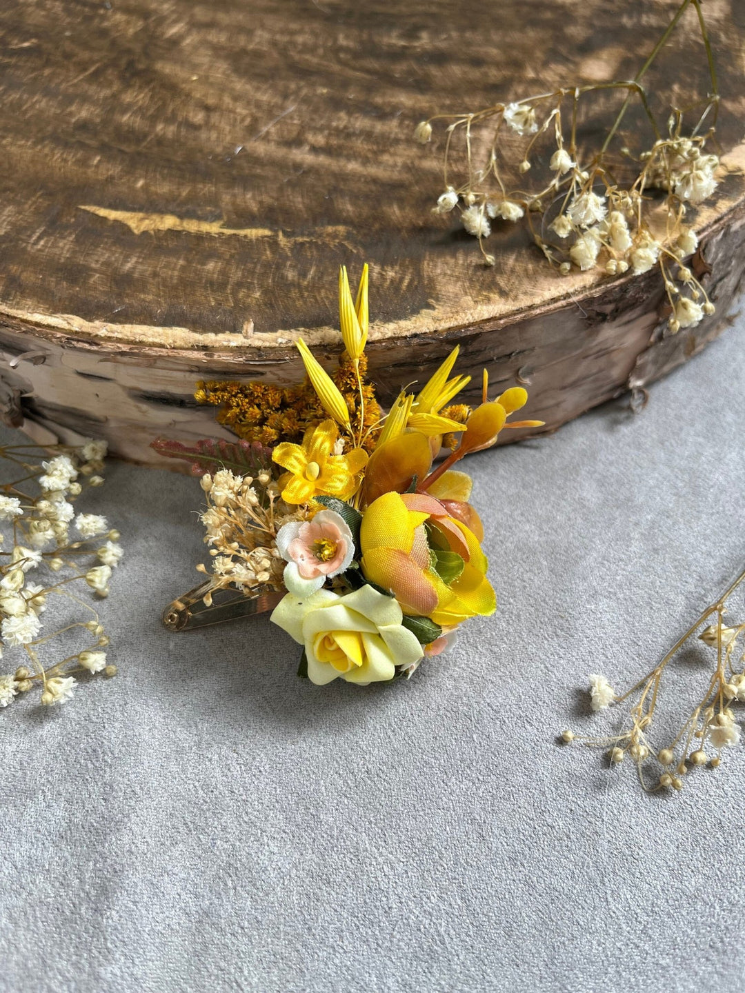Yellow Flower Hair Clip: Bridal Hairpiece, Autumn Wedding – handmade floral hair accessory by magaela