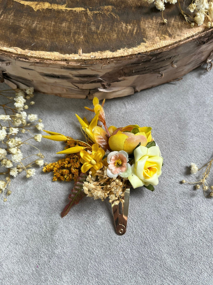 Yellow Flower Hair Clip: Bridal Hairpiece, Autumn Wedding – handmade floral hair accessory by magaela