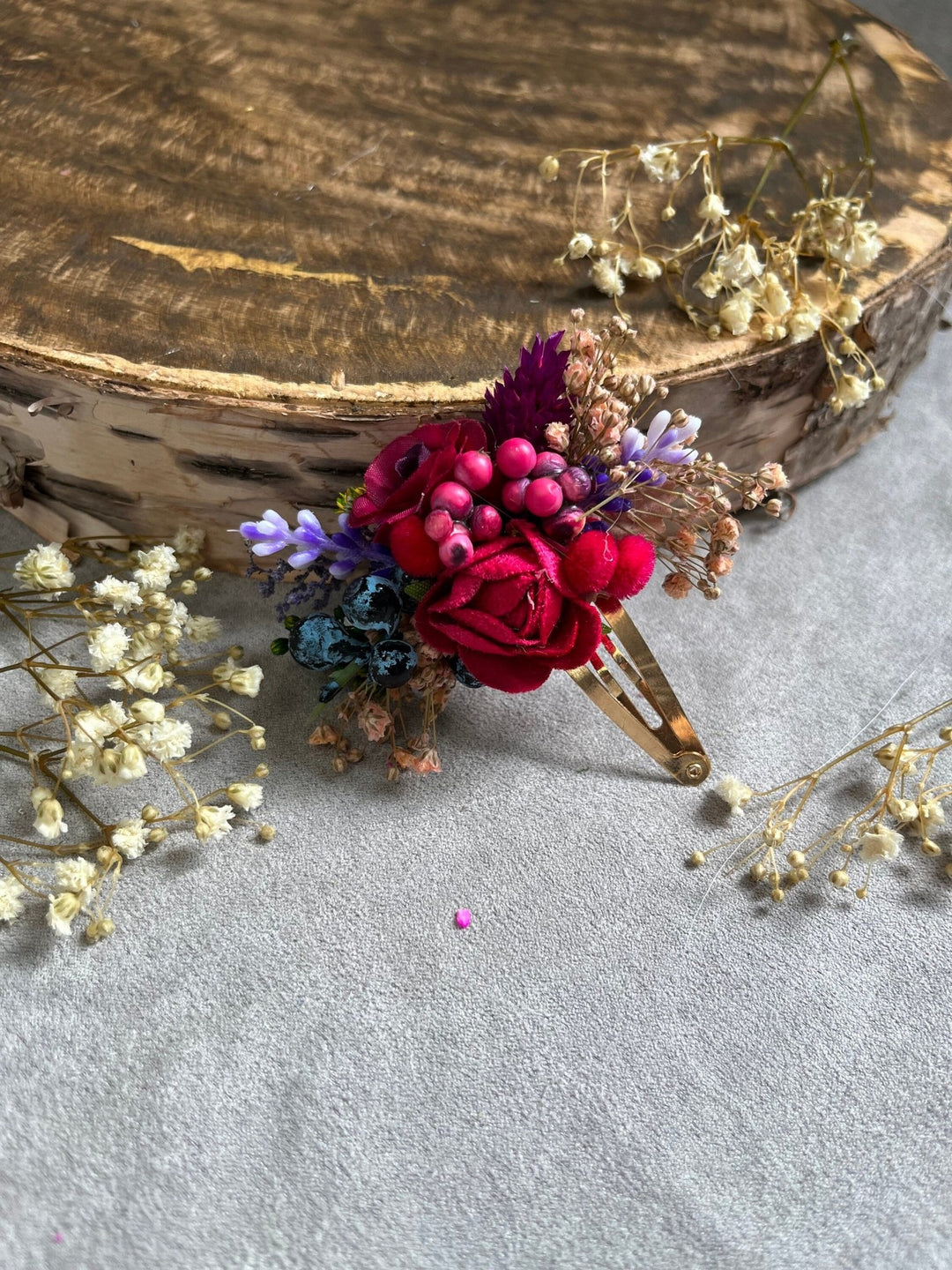 Red Rose Hair Clip: Bridal Flower Girl Headpiece – handmade floral hair accessory by magaela