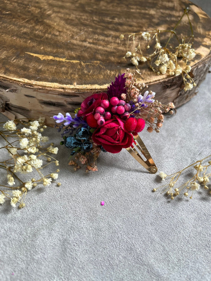 Red Rose Hair Clip: Bridal Flower Girl Headpiece – handmade floral hair accessory by magaela