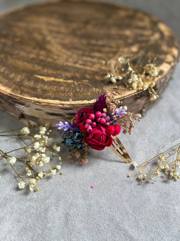 Red Rose Hair Clip: Bridal Flower Girl Headpiece – handmade floral hair accessory by magaela