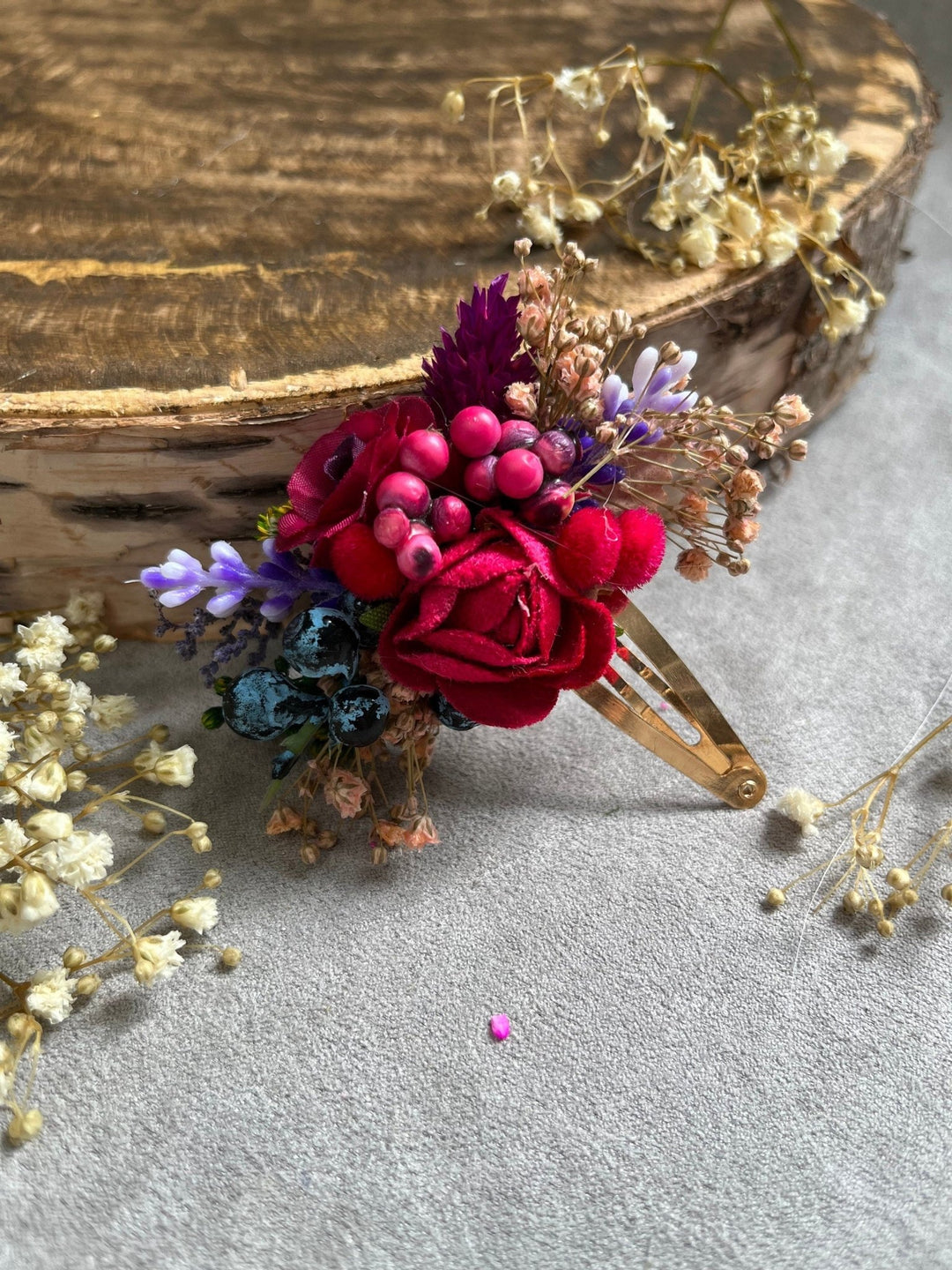 Red Rose Hair Clip: Bridal Flower Girl Headpiece – handmade floral hair accessory by magaela