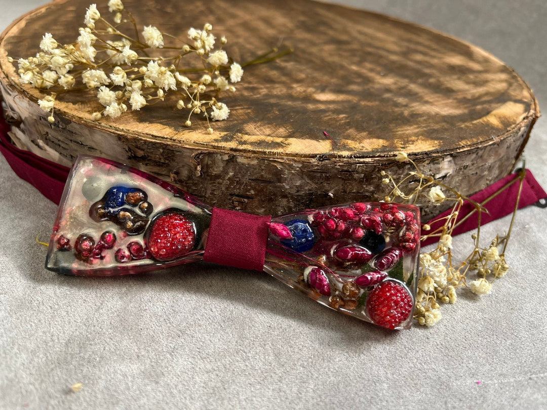 Raspberry Resin Bow Tie: Groom's Berry Bowtie – handmade floral hair accessory by magaela
