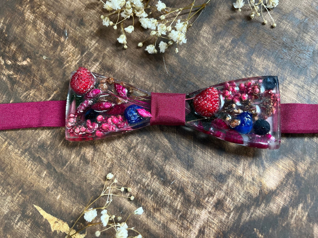 Raspberry Resin Bow Tie: Groom's Berry Bowtie – handmade floral hair accessory by magaela
