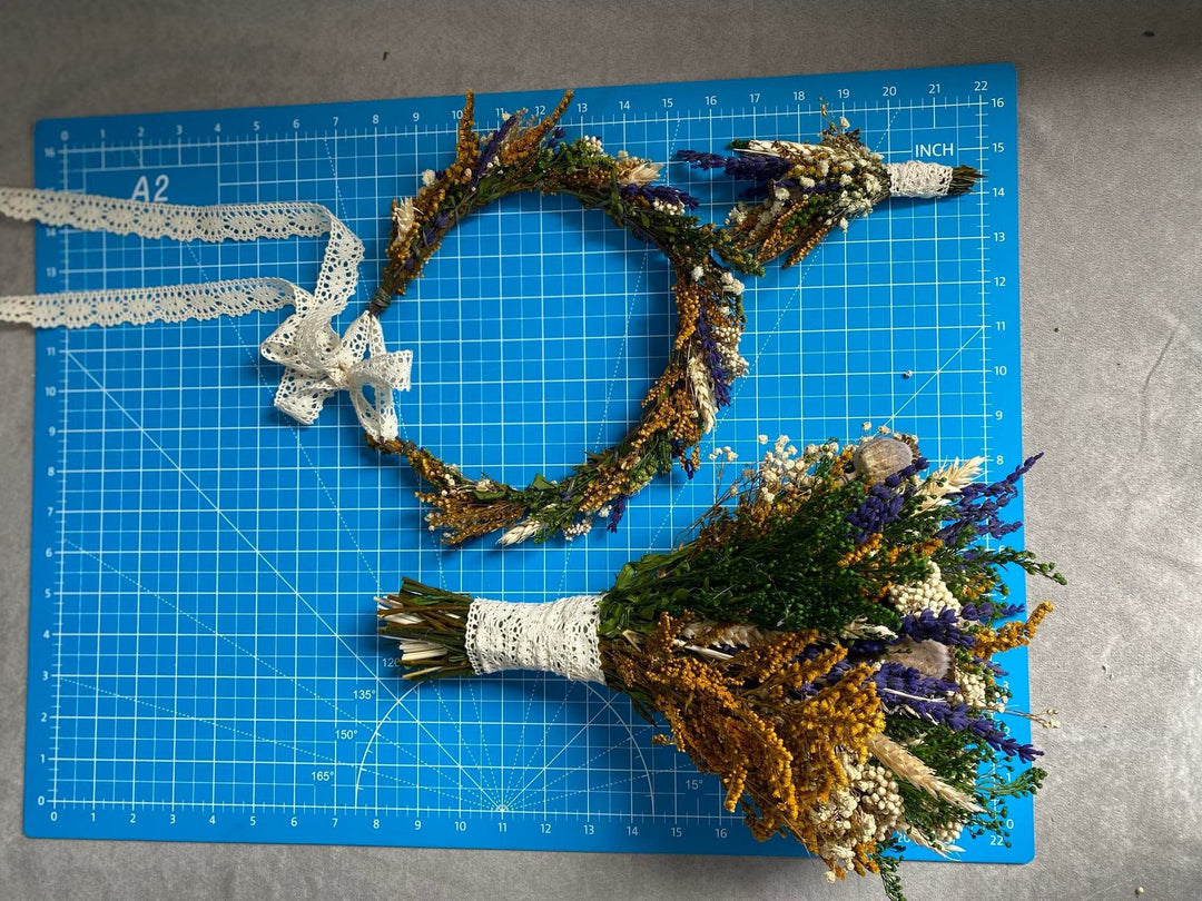 Preserved Flower Wedding Crown: Lavender & Wheat Hair Wreath – handmade floral hair accessory by magaela