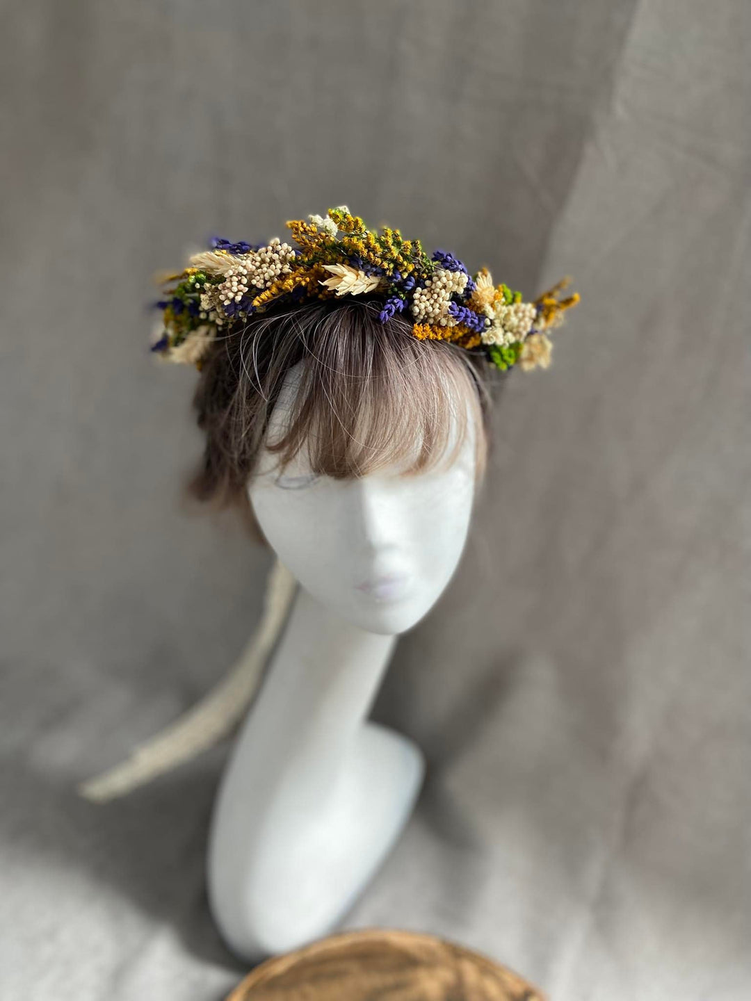 Preserved Flower Wedding Crown: Lavender & Wheat Hair Wreath – handmade floral hair accessory by magaela