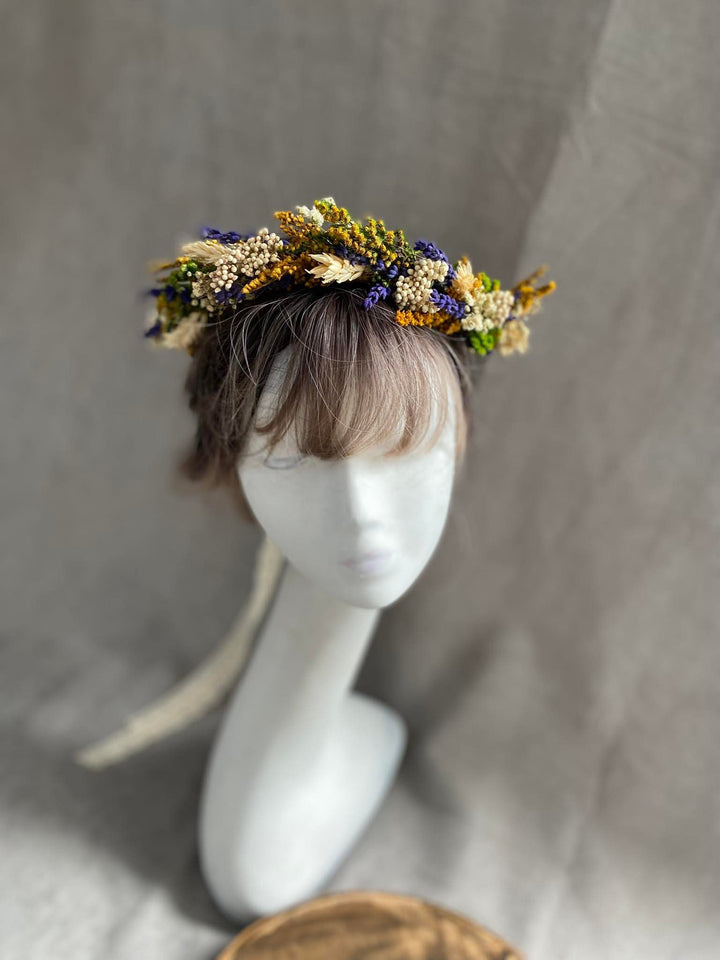 Preserved Flower Wedding Crown: Lavender & Wheat Hair Wreath – handmade floral hair accessory by magaela