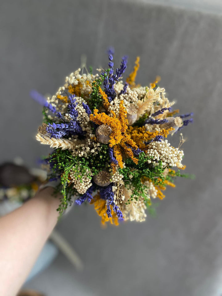 Preserved Lavender Wedding Bouquet: Small Rustic Bridal Bouquet – handmade floral hair accessory by magaela