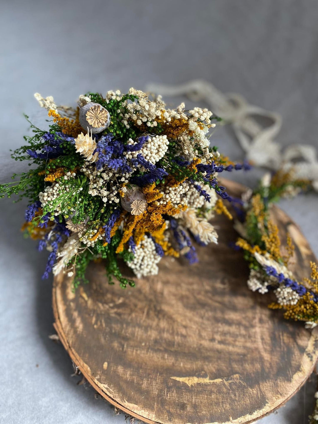 Preserved Lavender Wedding Bouquet: Small Rustic Bridal Bouquet – handmade floral hair accessory by magaela