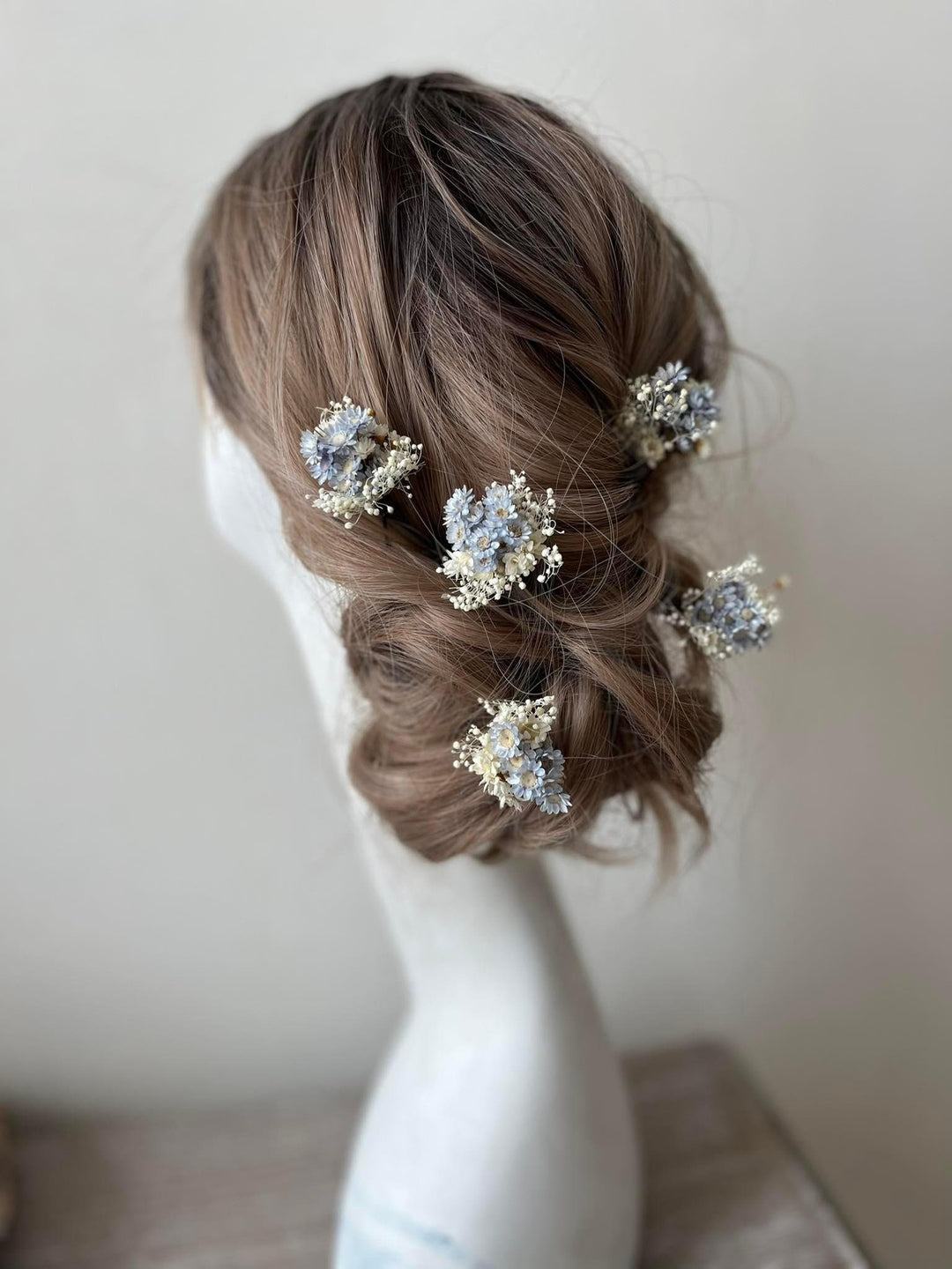Blue & Ivory Dried Flower Hairpins: Wedding Bridal Hair Accessory – handmade floral hair accessory by magaela