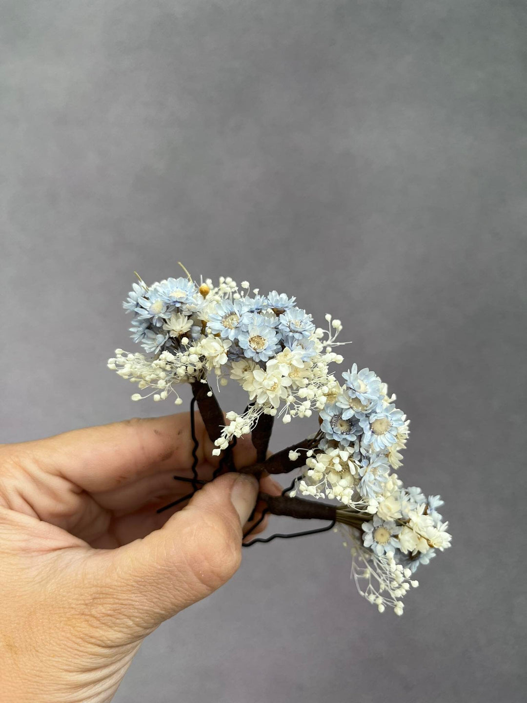 Blue & Ivory Dried Flower Hairpins: Wedding Bridal Hair Accessory – handmade floral hair accessory by magaela