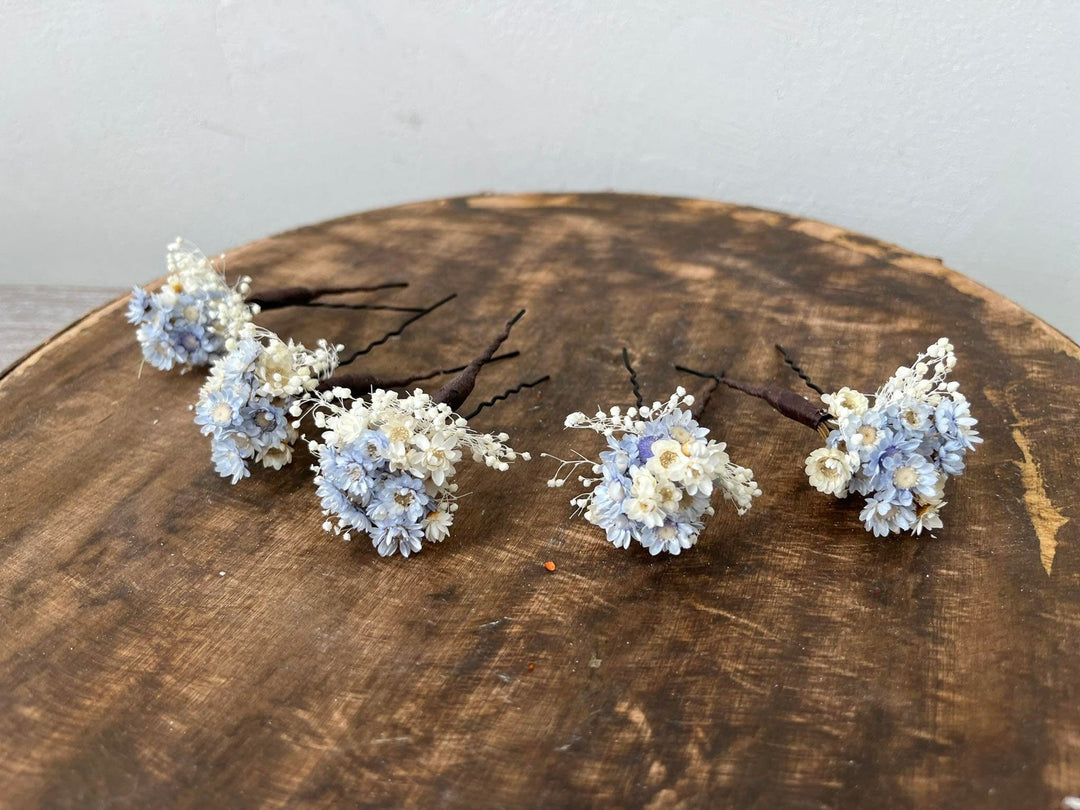 Blue & Ivory Dried Flower Hairpins: Wedding Bridal Hair Accessory – handmade floral hair accessory by magaela