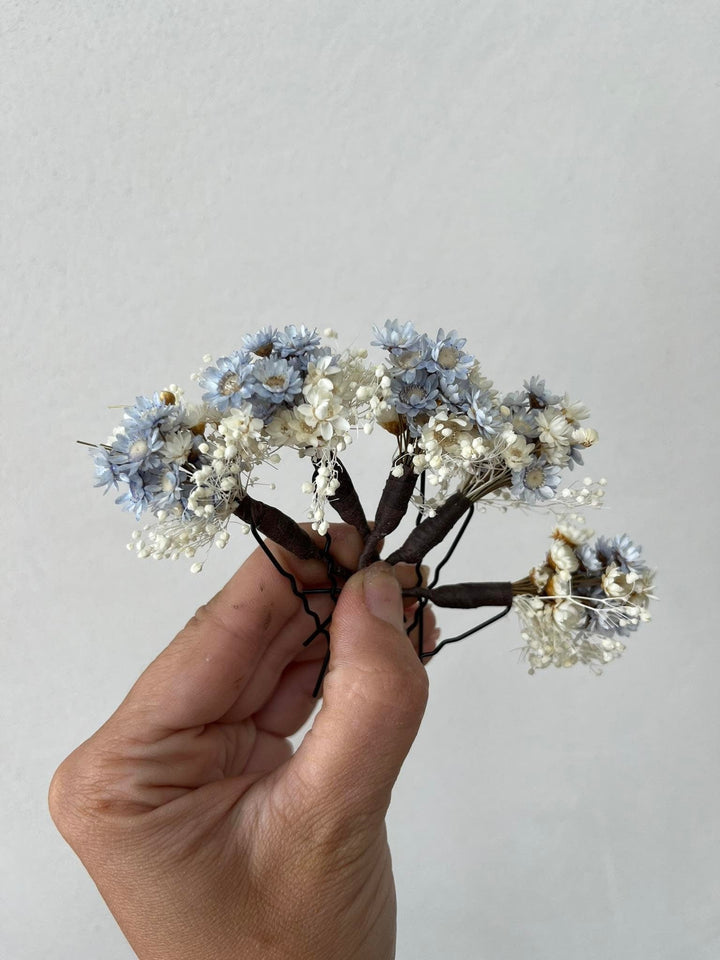 Blue & Ivory Dried Flower Hairpins: Wedding Bridal Hair Accessory – handmade floral hair accessory by magaela