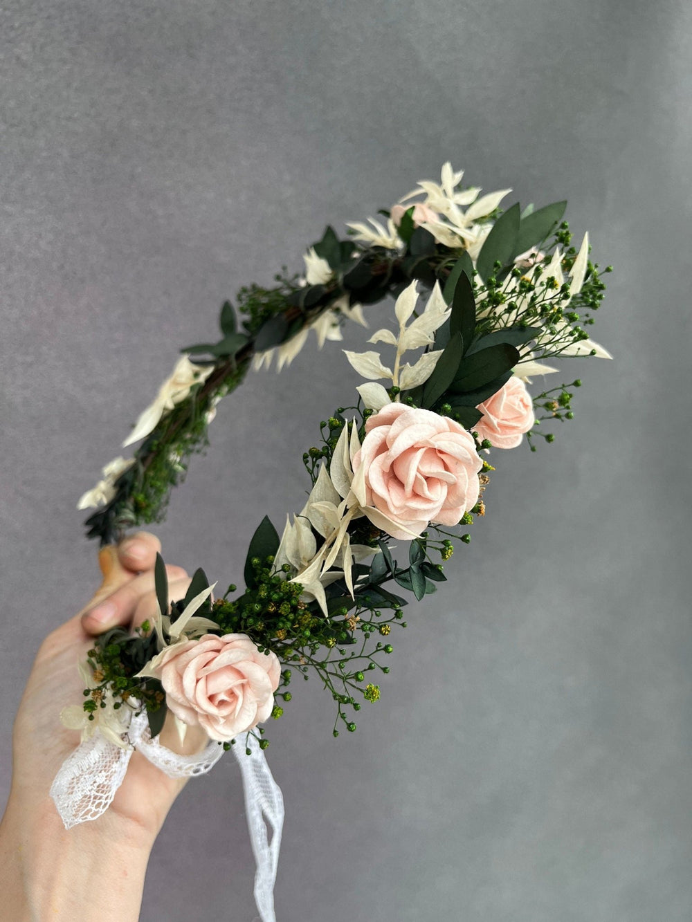 Blush Rose Wedding Hair Wreath: Romantic Bridal Flower Crown – handmade floral hair accessory by magaela