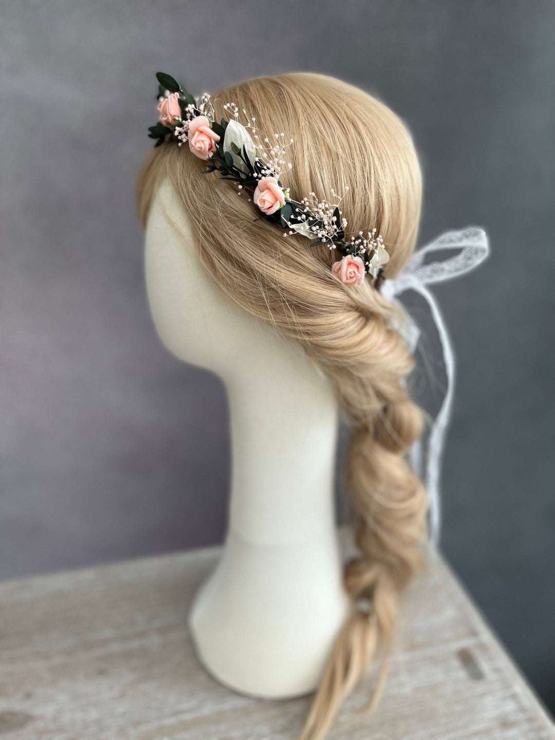 Blush Rose Wedding Crown: Romantic Bridal Hair Wreath – handmade floral hair accessory by magaela