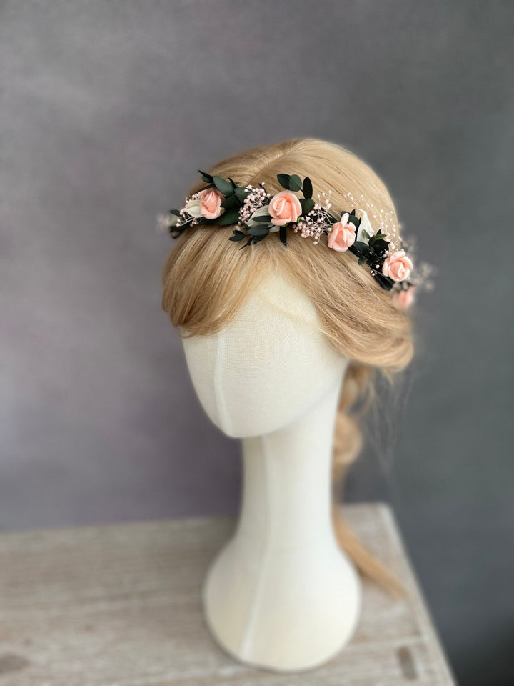 Blush Rose Wedding Crown: Romantic Bridal Hair Wreath – handmade floral hair accessory by magaela
