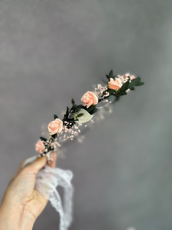 Blush Rose Wedding Crown: Romantic Bridal Hair Wreath – handmade floral hair accessory by magaela