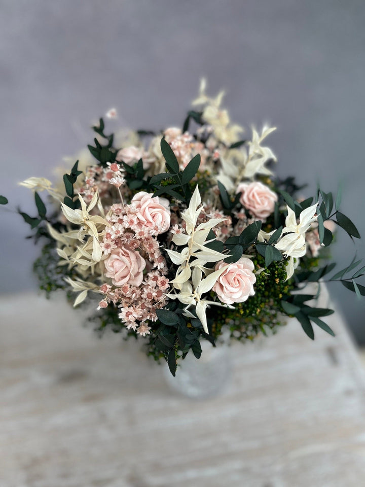 Blush Rose Wedding Bouquet: Romantic Bridal Accessories, Natural Greenery – handmade floral hair accessory by magaela