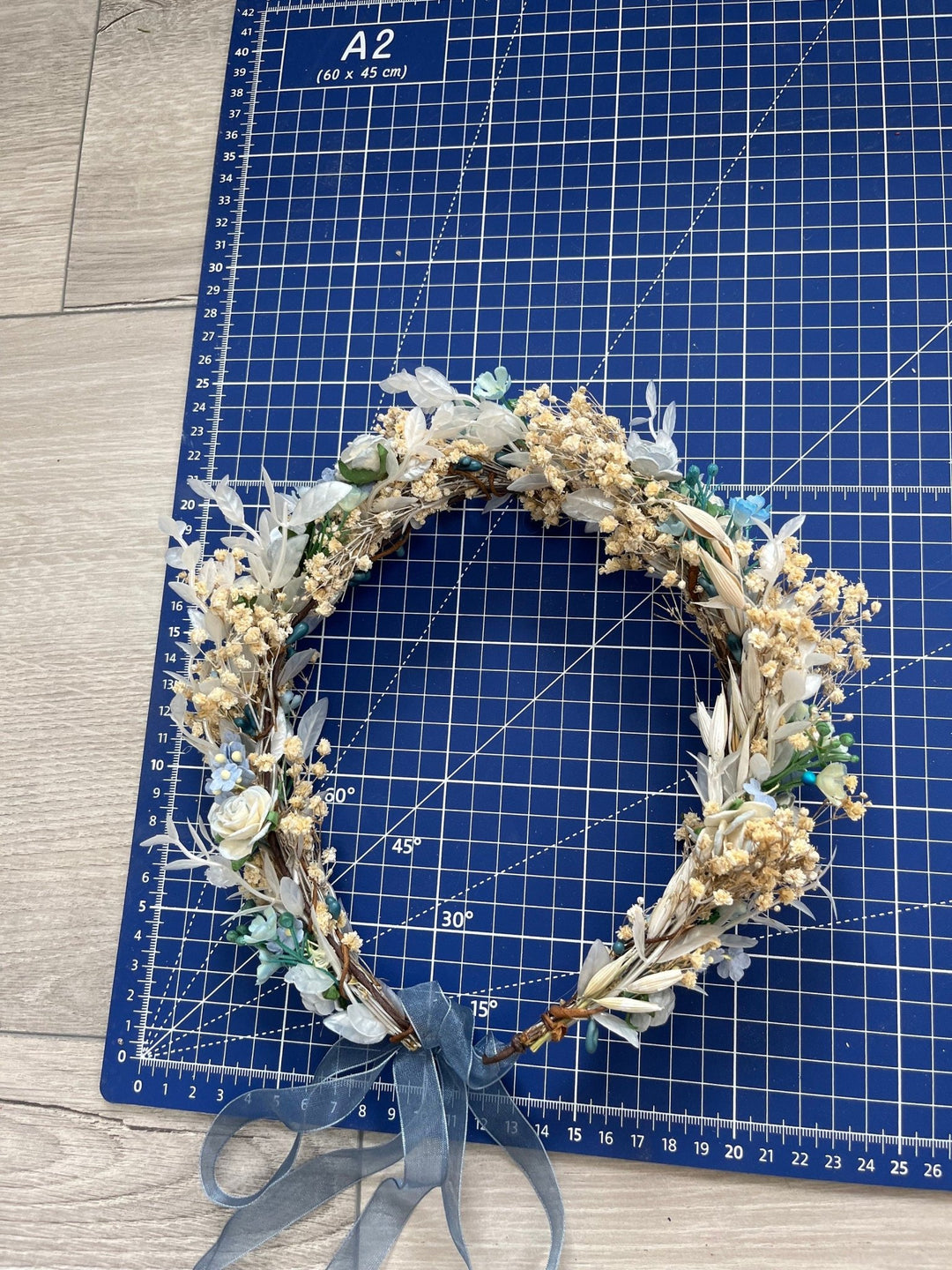 Dusty Blue Flower Crown: Bridal Hair Wreath, Baby's Breath Boho Crown – handmade floral hair accessory by magaela