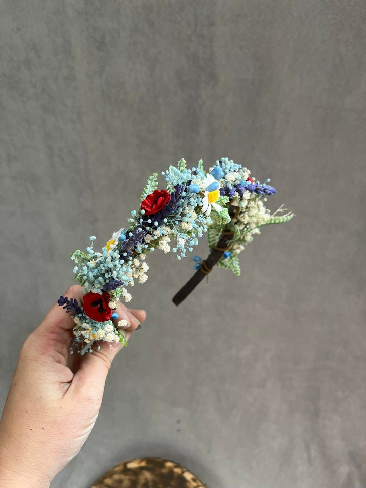 Blue Flower Headband: Meadow Wedding Hair Accessory – handmade floral hair accessory by magaela