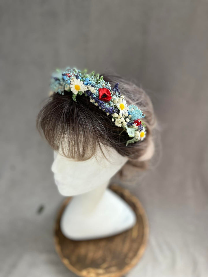 Blue Flower Headband: Meadow Wedding Hair Accessory – handmade floral hair accessory by magaela