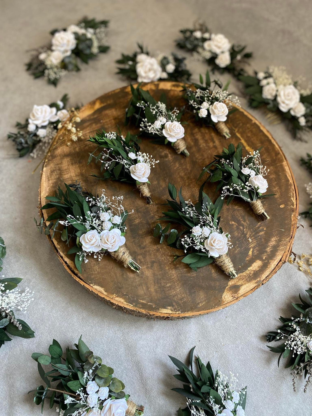 Green & White Boutonniere: Rose Wedding Buttonhole – handmade floral hair accessory by magaela