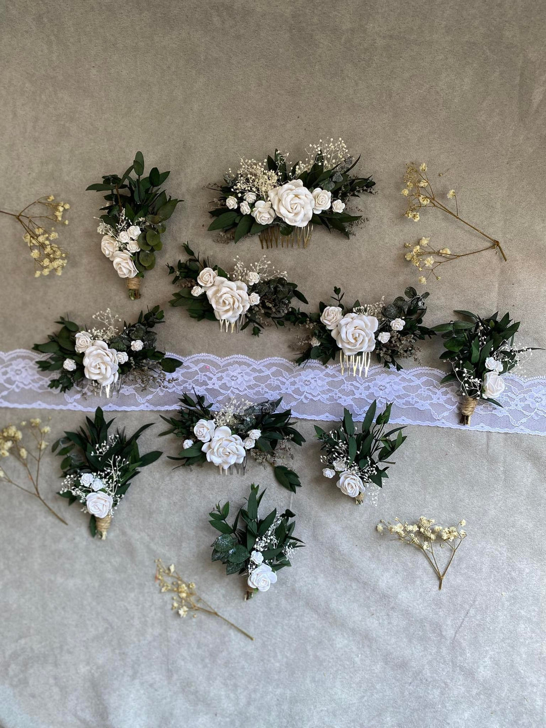 Green & White Boutonniere: Rose Wedding Buttonhole – handmade floral hair accessory by magaela