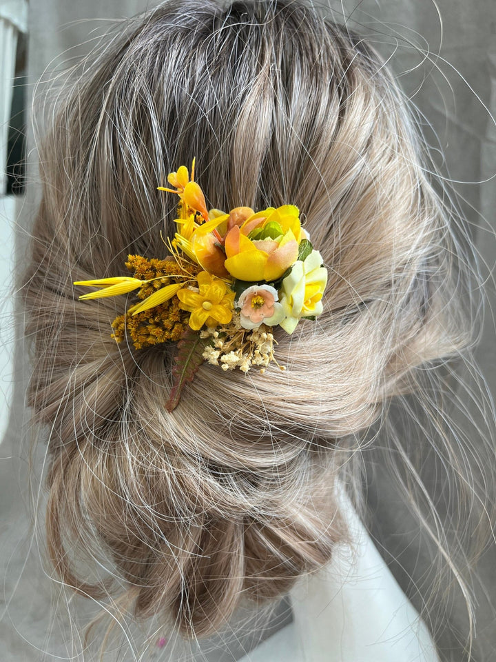 Yellow Flower Hair Clip: Bridal Hairpiece, Autumn Wedding – handmade floral hair accessory by magaela