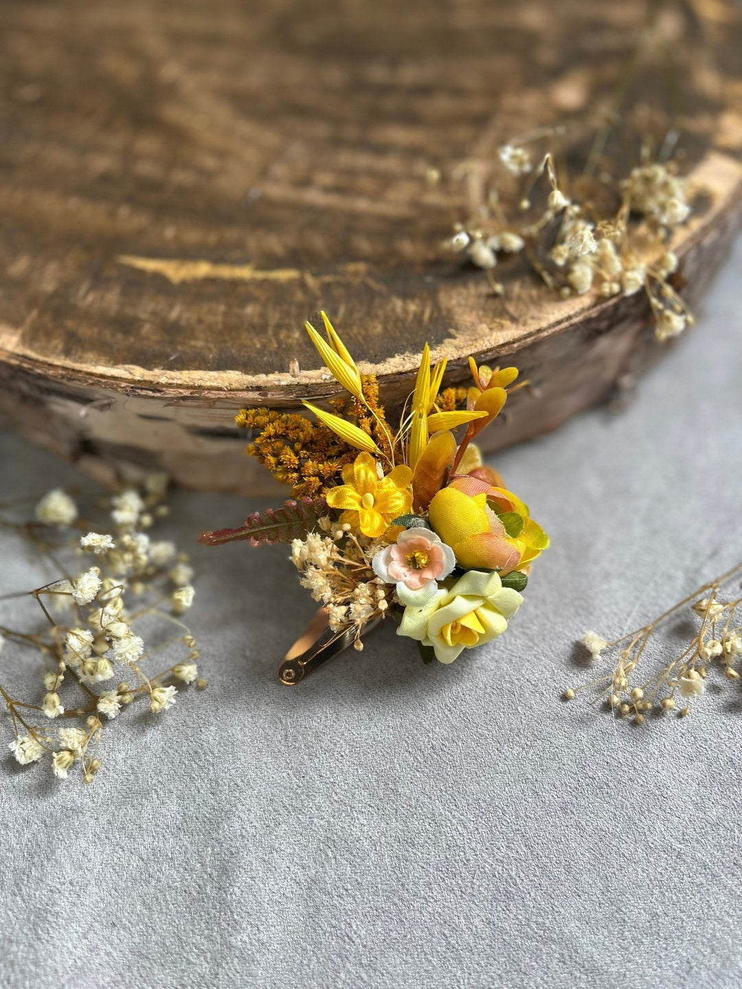 Yellow Flower Hair Clip: Bridal Hairpiece, Autumn Wedding – handmade floral hair accessory by magaela